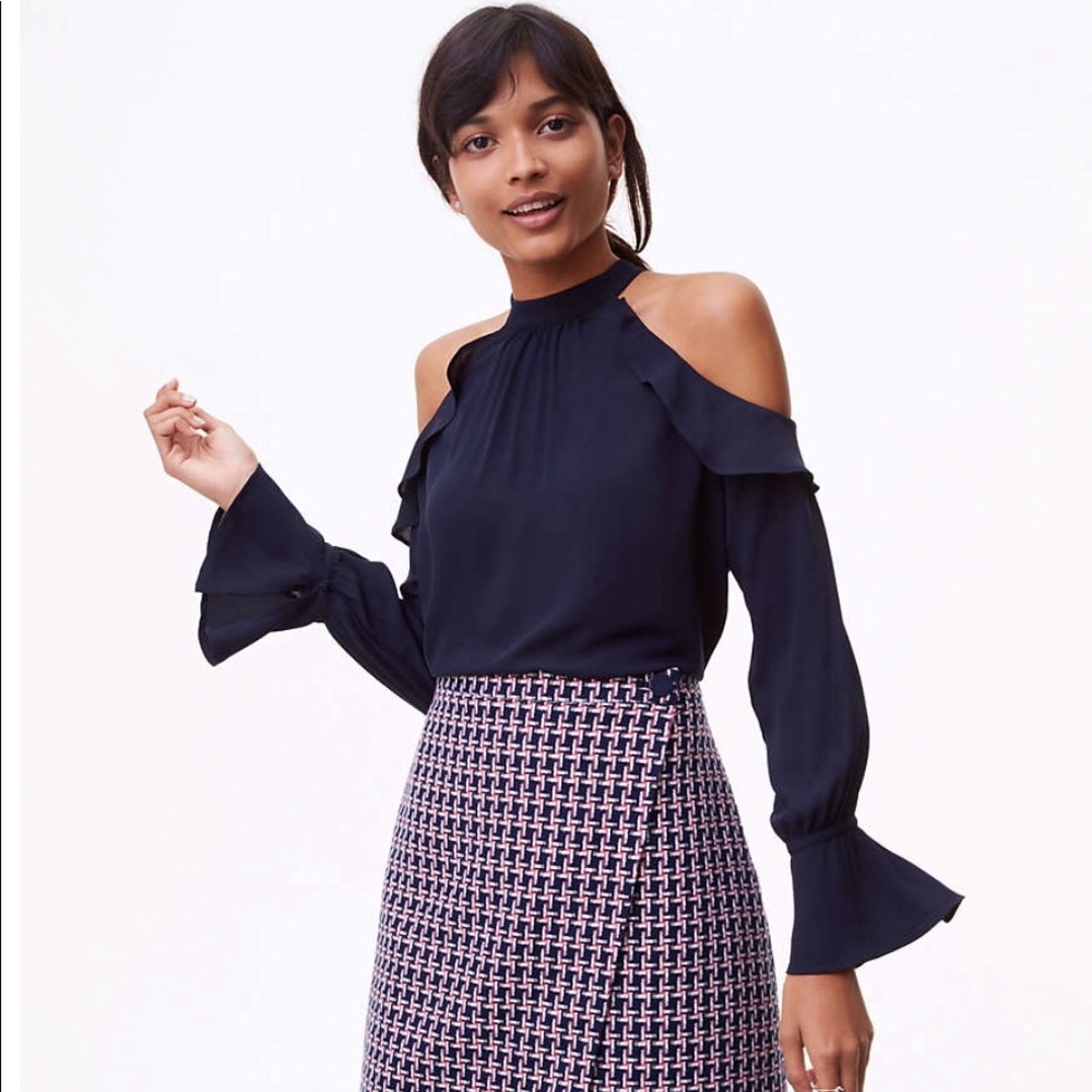 LOFT Cold Shoulder Ruffle Blouse NWT